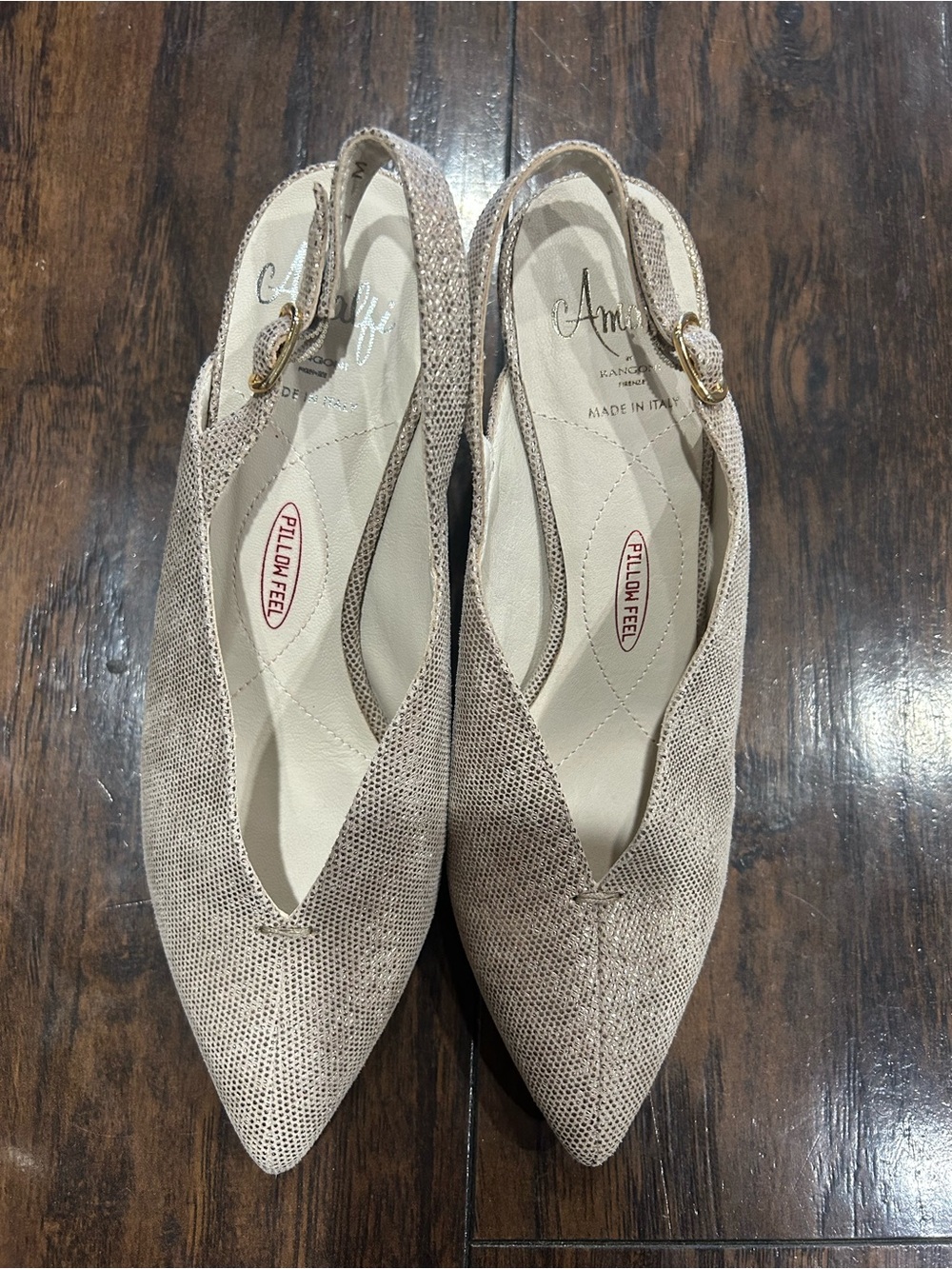 Rangoni Beige Textured Pointed Slingback Mules